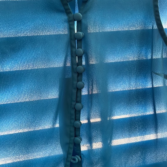 Express sheer aqua blue button up sleeves blouse - Picture 3 of 4